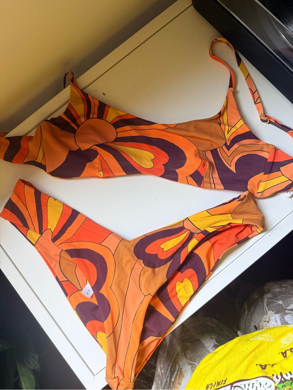 Urban Outfitters Orange, Yellow & Purple Retro Swirl Bikini